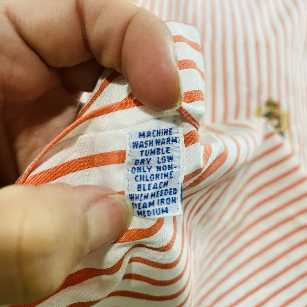 Vintage Polo Ralph Lauren Short Sleeve Red Pinstripe Button Up XL Crown Crest